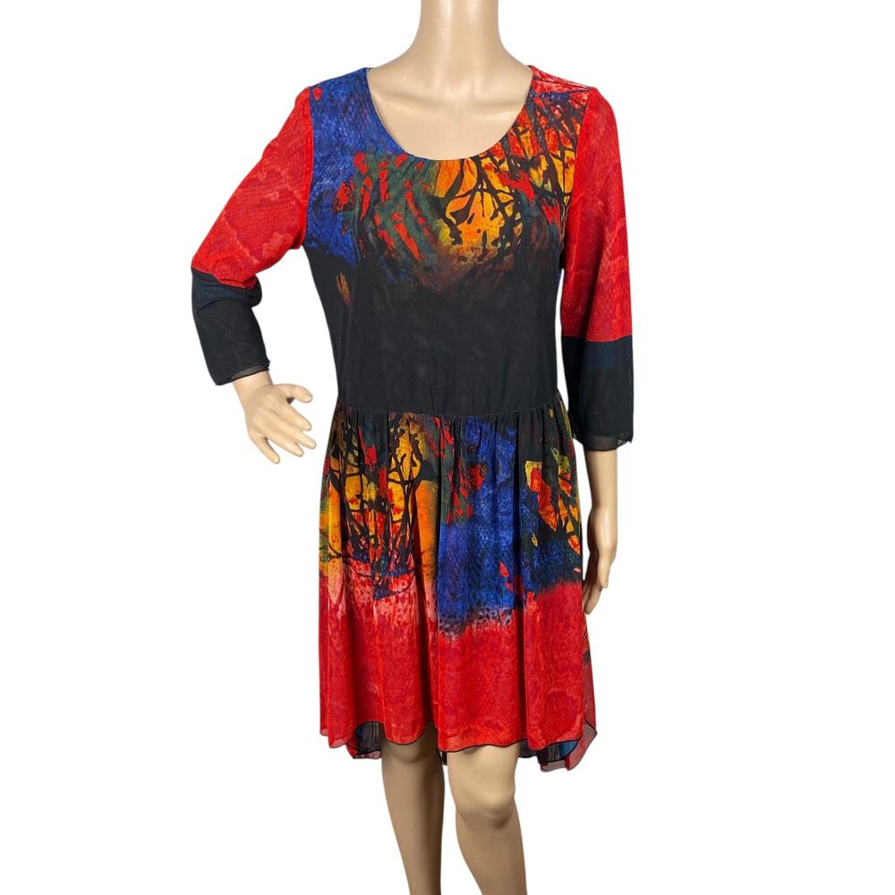 NWT Adore Reversible Mesh Abstract Art Dress S Y2K Multi Color Turquoise Red